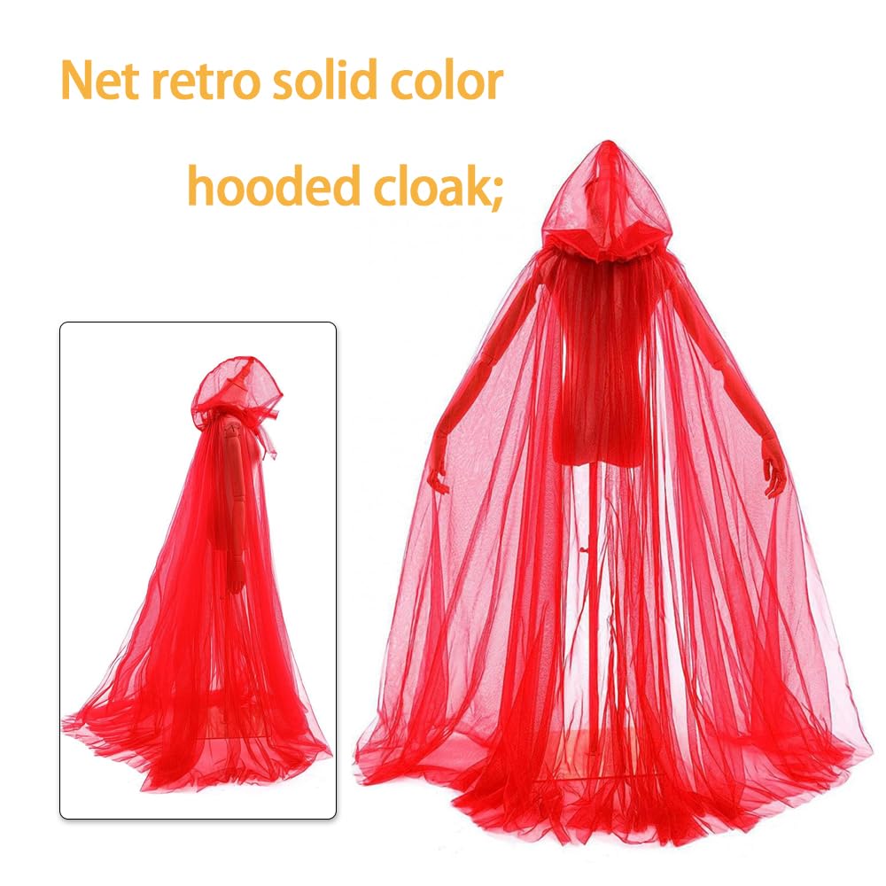 NIhtian Women Wedding Tulle Cape Witch Cloak Halloween Cape Vampire Bride Fantasy Ball Gown Gothic Dress (Red) - Image 4
