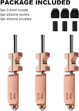 eZAKKA 3 Pcs 0.4MM Integrated Adventurer 5X Nozzle Kit, AD5X Accessories for Flashforge AD5X 3D Printer with 3Pcs Silicone Socks & 3Pcs Nozzle Wipers