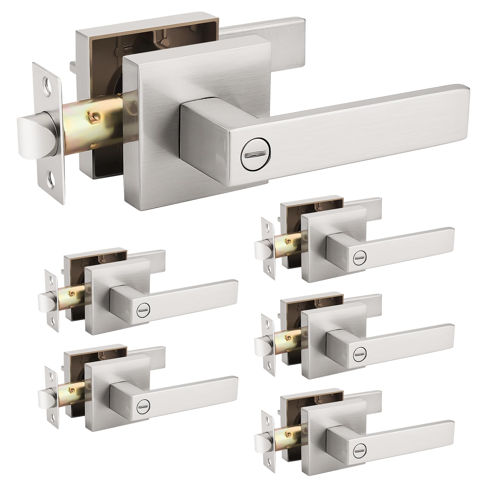 Probrico 6 Pack Stain Nickel Square Door Lever Privacy Door Lock