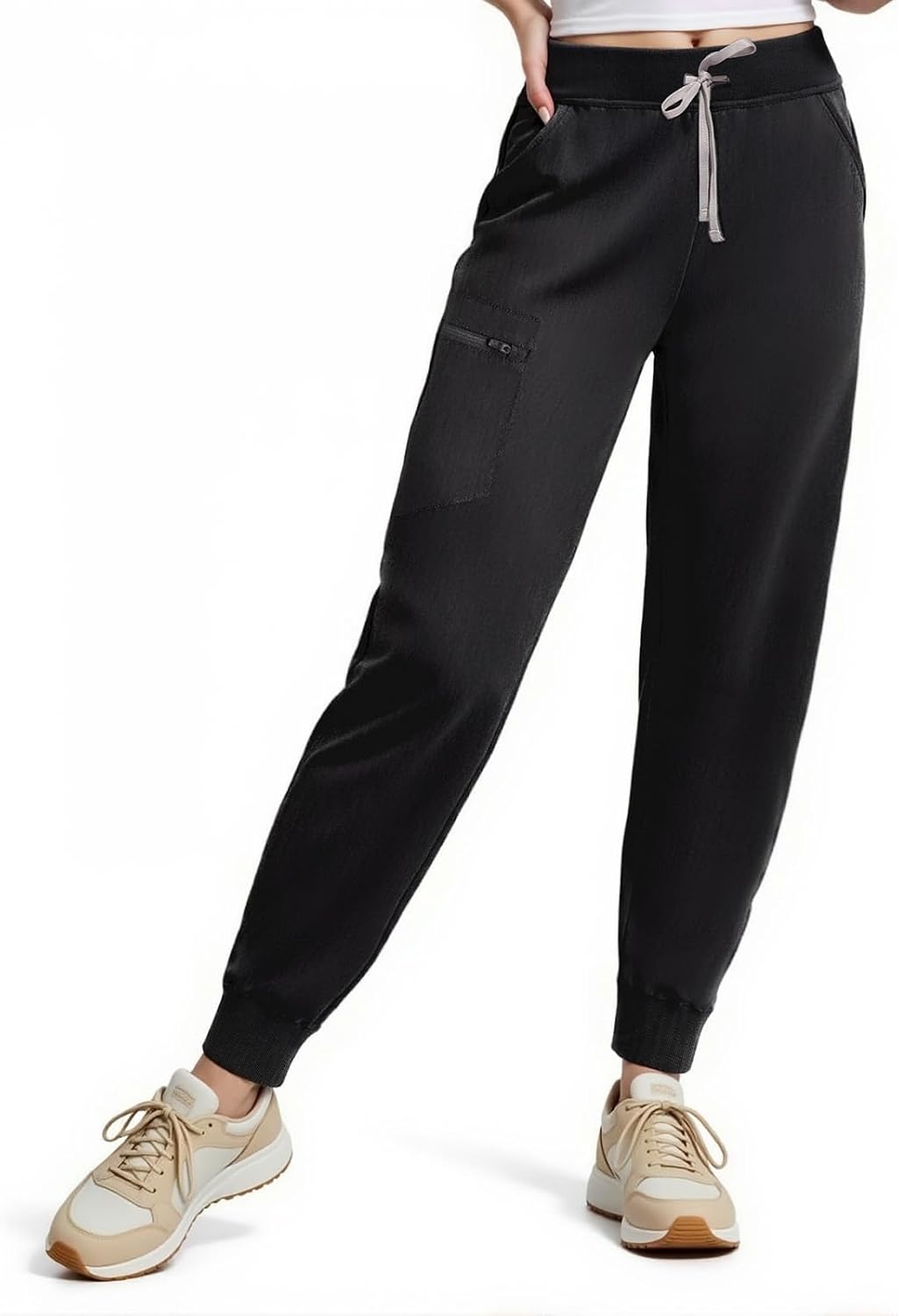 Womens Scrub Pants, Stretch Yoga Waistband with Drawstring, 5 Pockets, Slim Fit Cargo Jogger Scrubs for Women