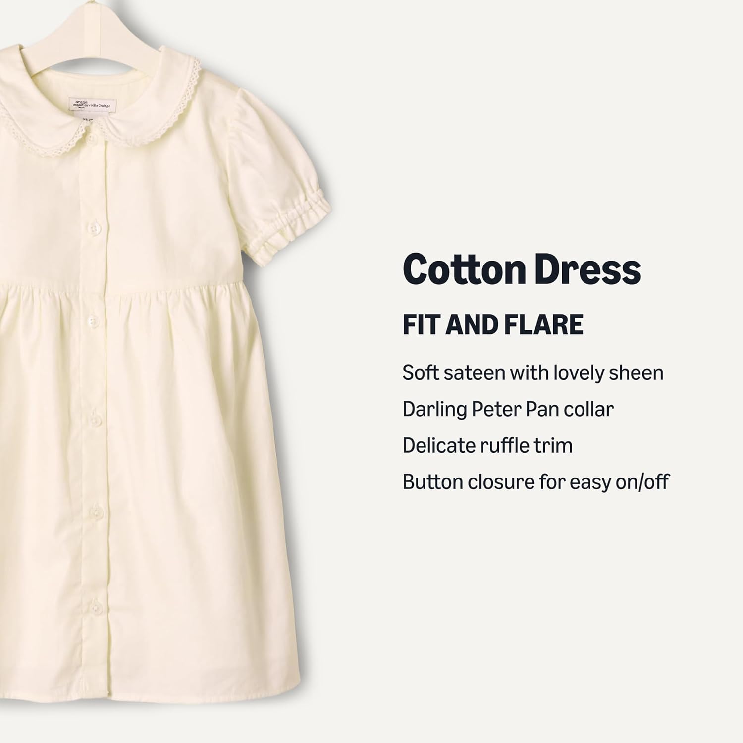 Amazon Essentials x Sofia Grainge Toddler and Baby Girls' Cotton Sateen Dress with Collar - Image 3