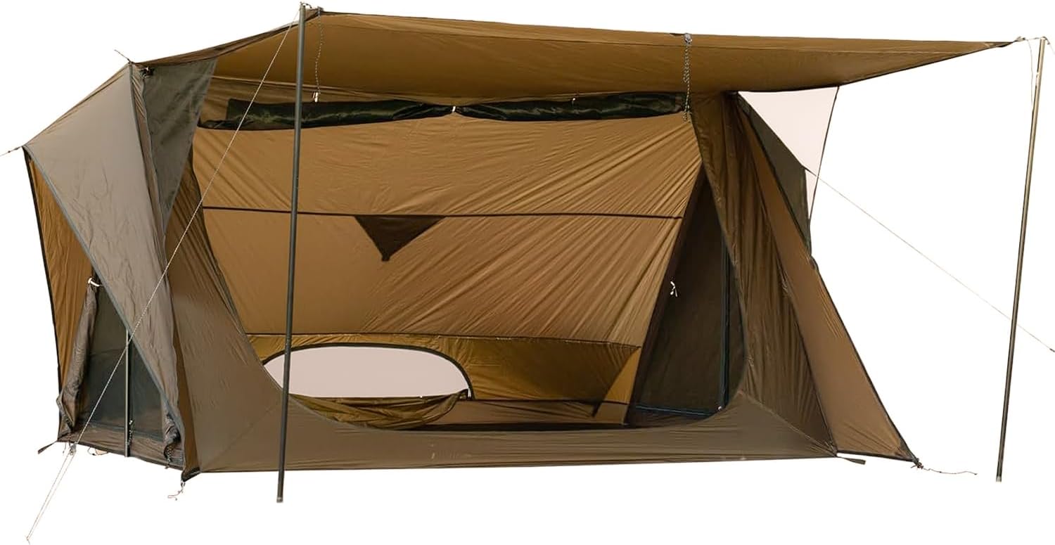 POMOLY Bushcraft Shelter Trekking Pole Tent 20D Nylon Ripstop, STOVEHUT Ultralight Backpacking Tent with Porch for Camping Hiking