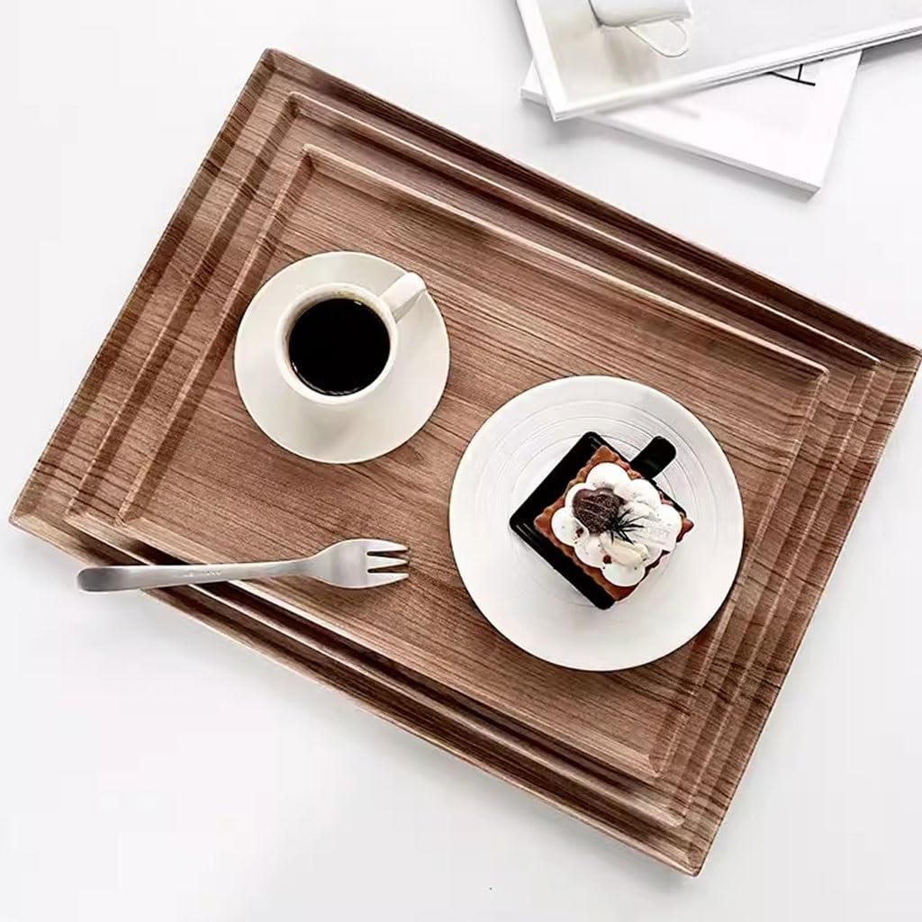 Bandejas Servir Comida Bandeja de Madera imitación for el hogar, Bandeja té Rectangular, Comedor for Servicio cafetería y Restaurante Mesa Cama | B