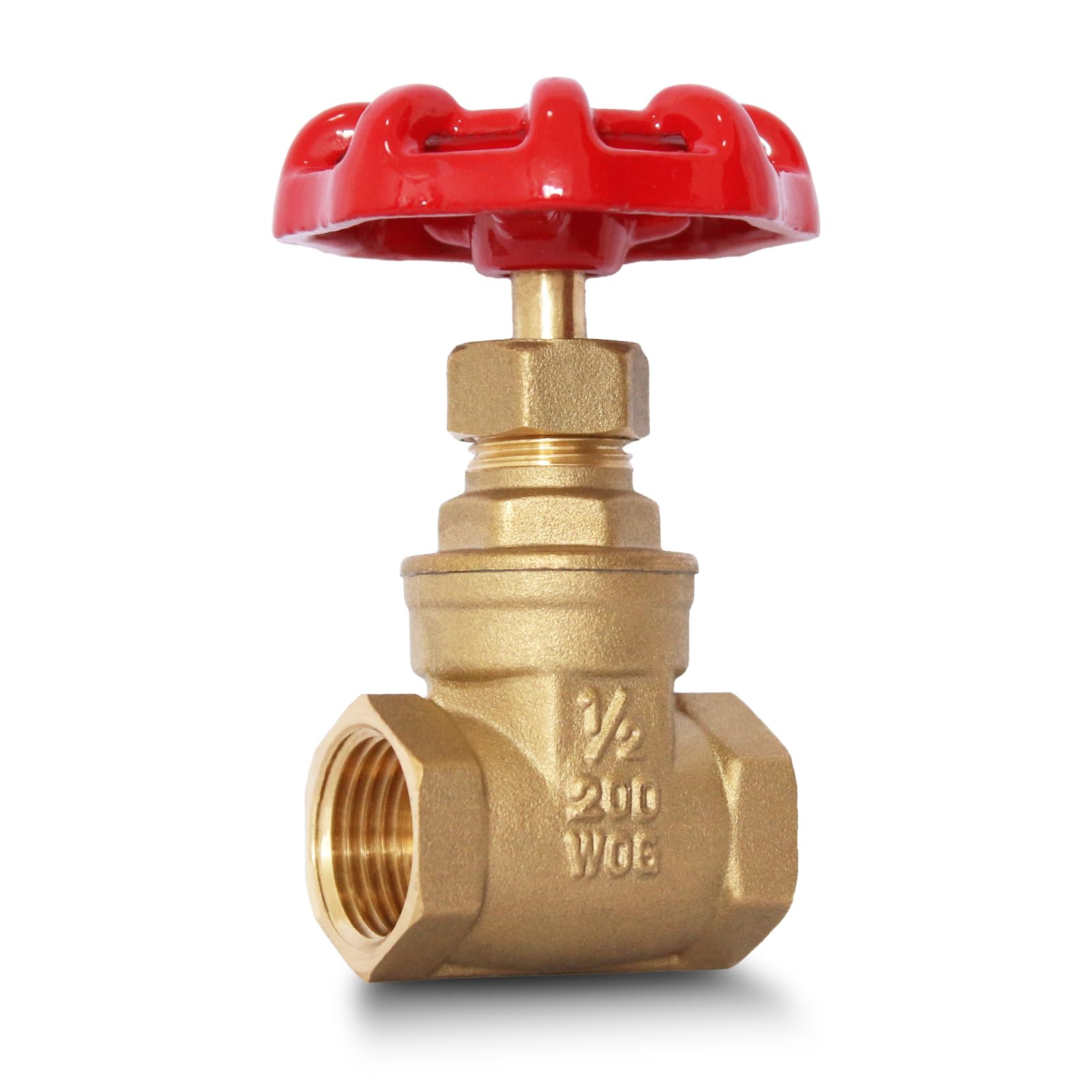 1/2" NPT Brass Gate Valve, Heavy Duty Female x Female Thread Manual Rotary Sluice Valve with Wheel Handle for Water, Oil, Gas, Industrial Plumbing, and HVAC Systems (1/2", DN15)