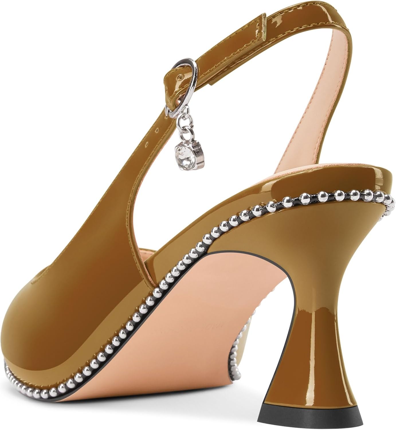 TNYNFBEB Womens Kitten Heel Pointed Toe Pumps Beaded Slingback Slip-on Buckle Prom Party Dress Basic Classic Patent Leather 2.6 Inches Heels - Image 5