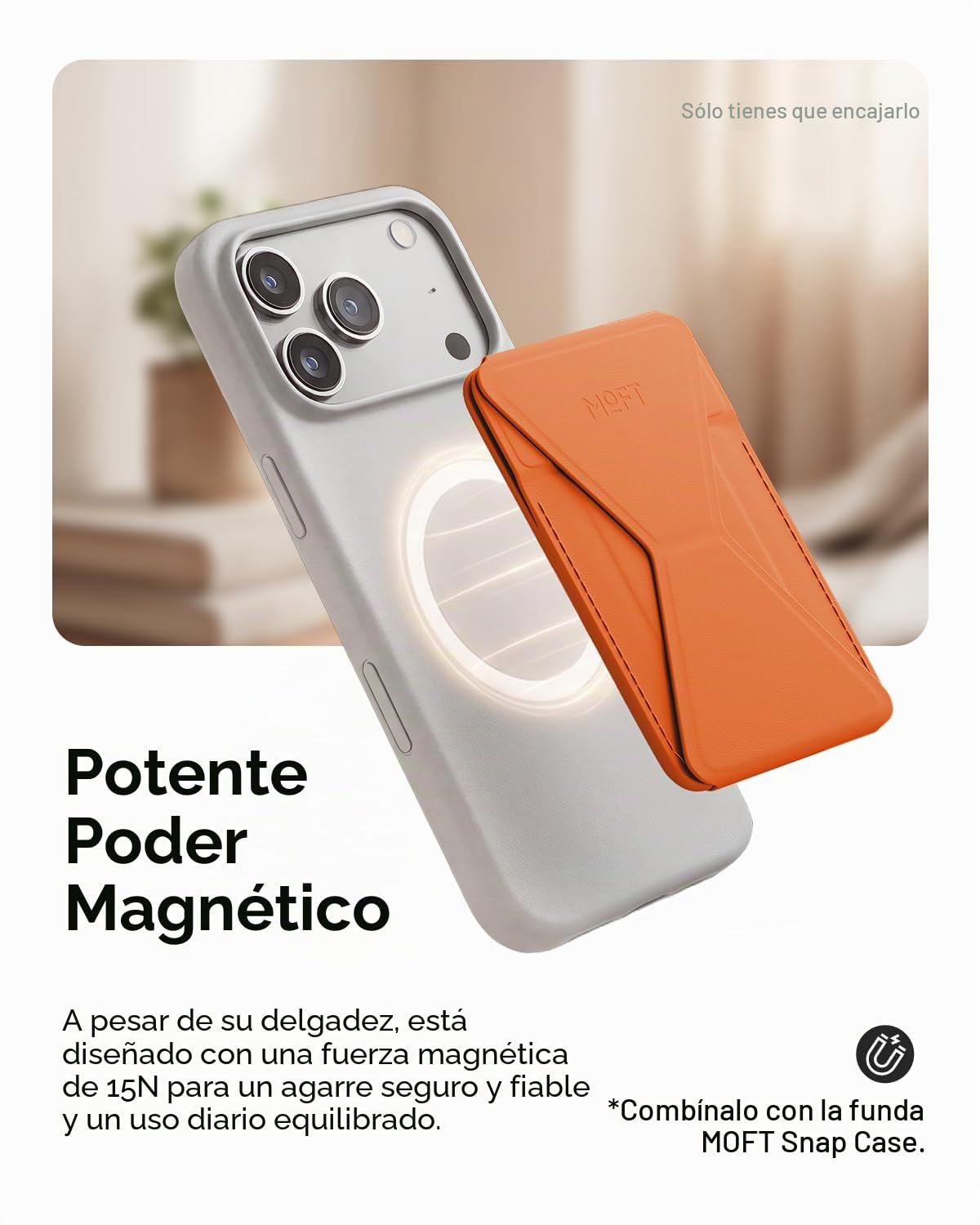 MOFT Soporte-Cartera Localizable con Apple Find My, Tarjetero Magnético Ultrafino para Móvil Compatible con MagSafe, Soporte Regulable para iPhone 17/16/15/14/13/12 Series, Negro Azabache