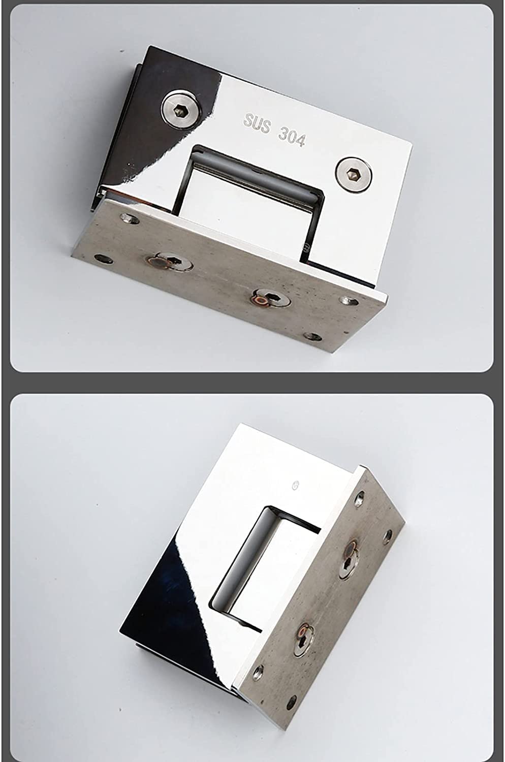 bisagras para mamparas de ducha, Abrazadera de bisagra de puerta de vidrio, 2 piezas, bisagra de puerta de vidrio sin marco de acero inoxidable plateado brillante, abrazadera de baño, luz de espejo, c