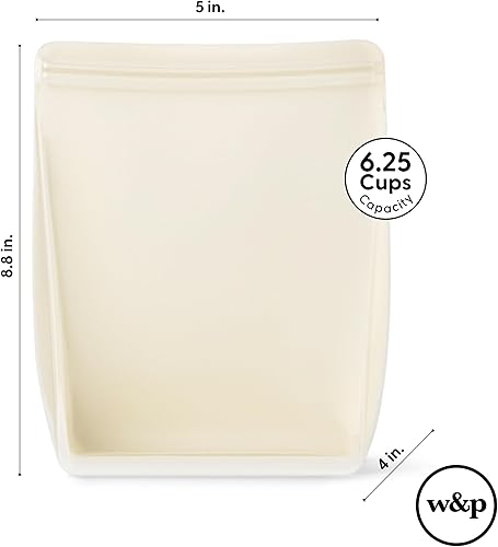 Miniatura 6 de W&P Porter Silicone Reusable Storage Bag, Sandwich (50oz Stand-Up), Cream, Food Storage Container, Microwave and Dishwasher Safe, Easy Cleaning