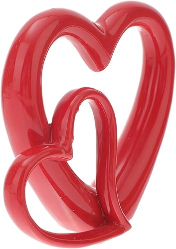 Decoración de corazón de cerámica Escultura de escritorio de arte moderno para el hogar, figura doble en forma de corazón rojo para novia, esposa,