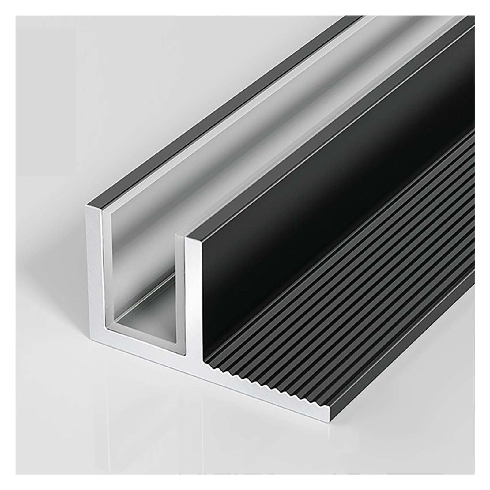 U profundo de aluminio 2 piezas 1 metro Puerta de ducha de aluminio Canal F con Protectores integrados Canal para mampara de baño, Canal para separador de vidrio(Black,10mm(13/32in))