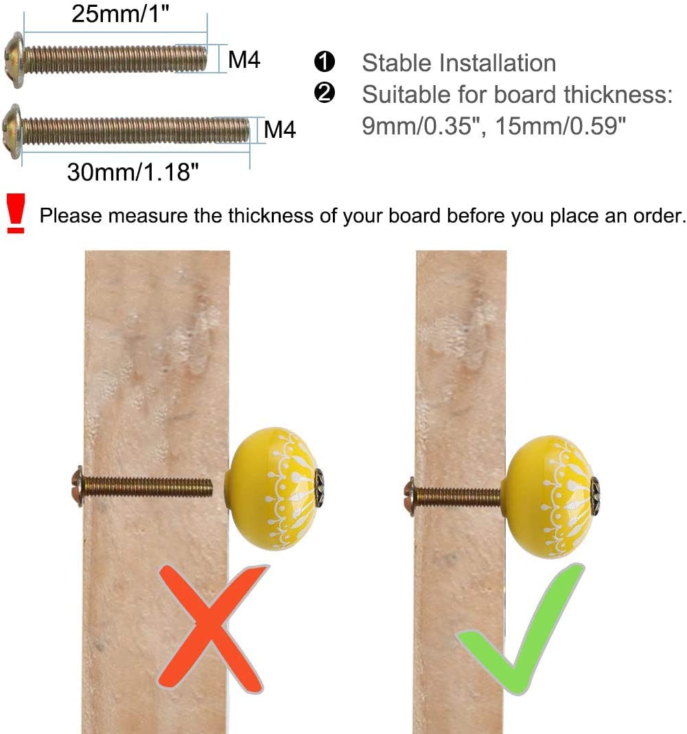 Coupchage Handles 6pcs, 40 Mm De Diamère Et Boutons en Céramique Bouton De Tiroir Rond Porter Armoire Armoire Armoire Commode Décorative Remplacement Jaune