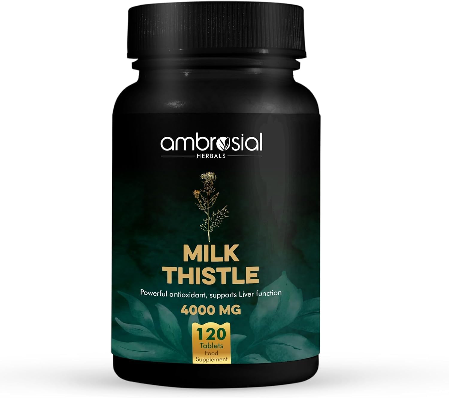 Ambrosial Milk Thistle 4000mg | High Strength Liver Support Antioxidant | Liver Detox Supplement (Pack of 1-120 Tablets)