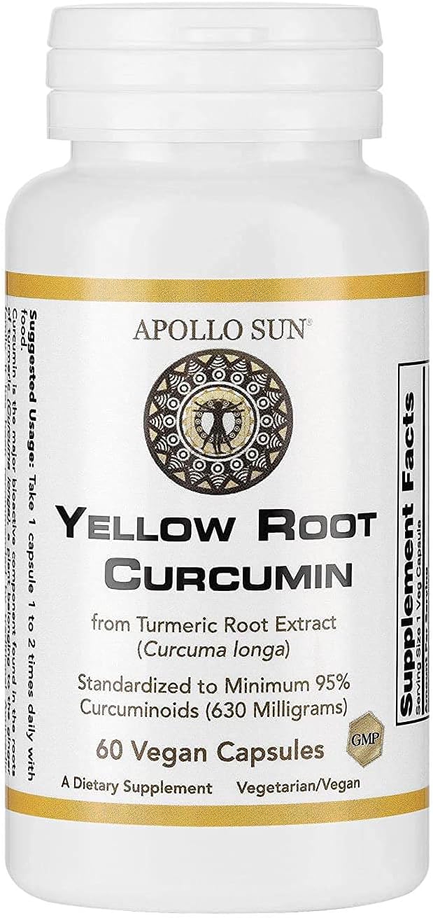 APOLLO SUN Curcumin from Turmeric Root Extract 665mg Curcuma Longa without Black Pepper Dietary Supplement (60 Vegan Capsules)