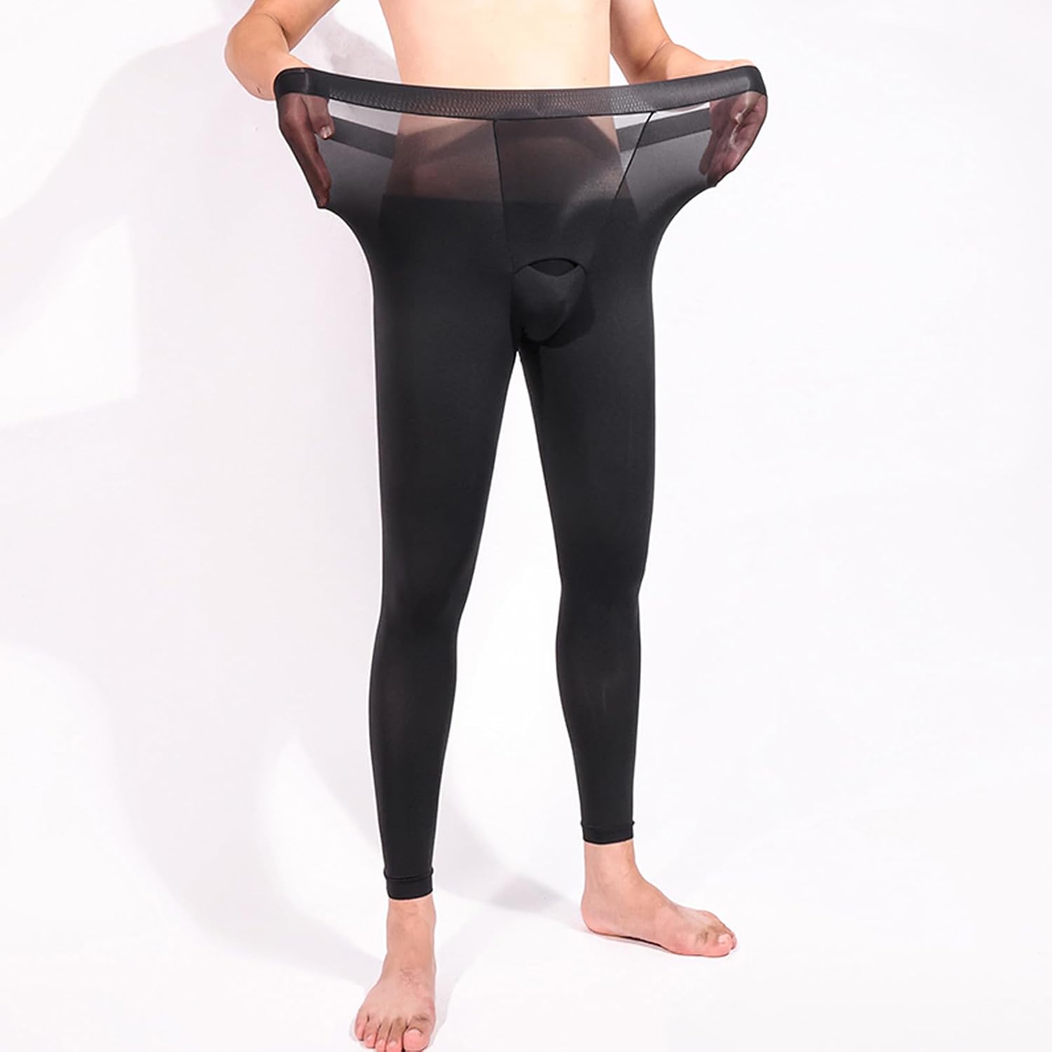 LESOYA Men's Sexy High Elastic Milk Silk Shiny Glossy Stockings See Through Sheer Shaping Leggings