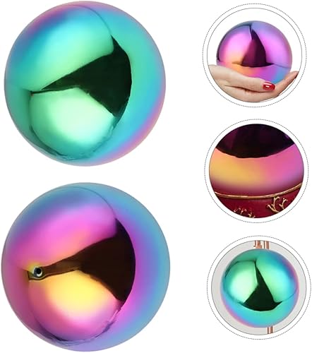 Miniatura 5 de 2 bolas grandes brillantes de acero inoxidable espejo huecas bolas decorativas orbes arco iris mirando bolas para jardín dic