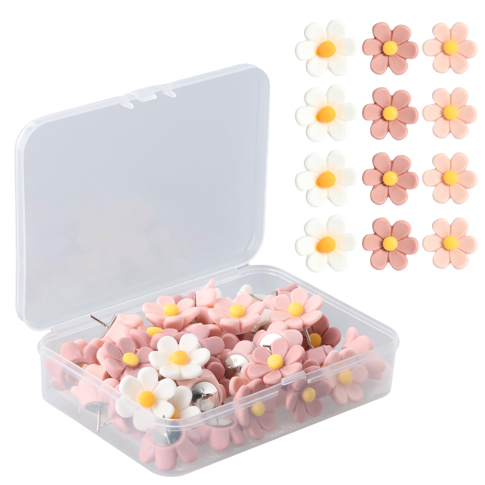 50 Pcs Punaise Décorative Fleur Multicolore - Multi-tailles Pour Tableau Liège, Mur, Bureau Et Photos