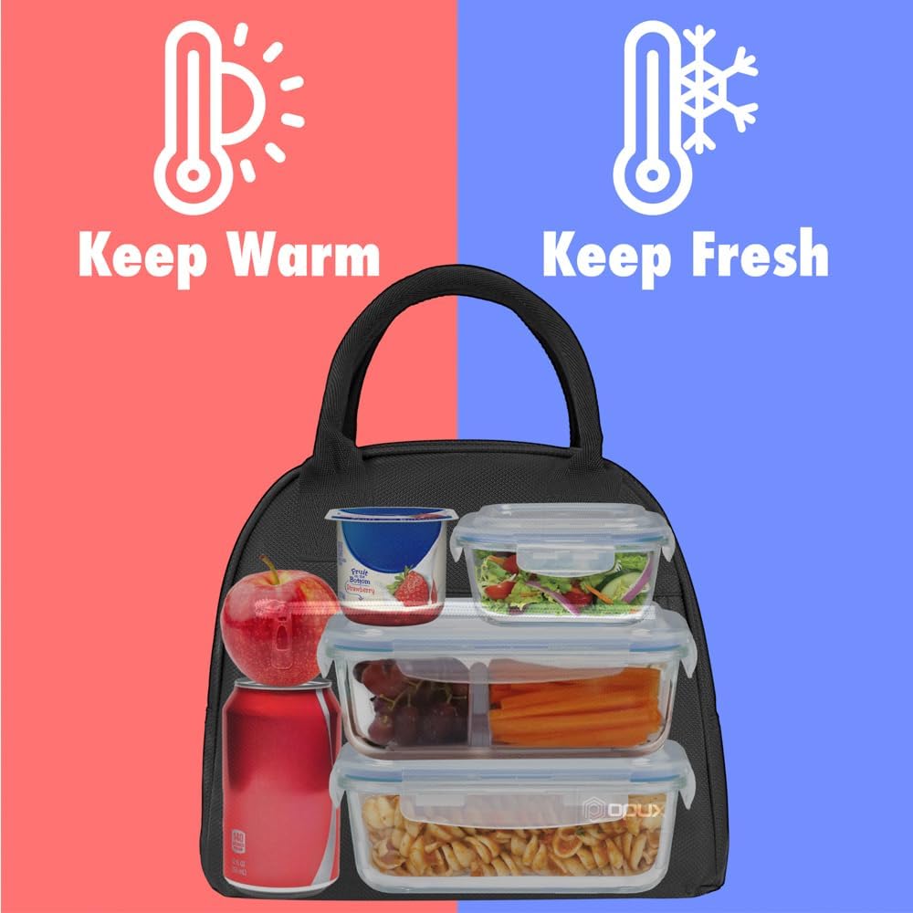 opux Insulated Lunch Box Women Girls Kids, 12-Can Lunch Bag Tote, Black image 3