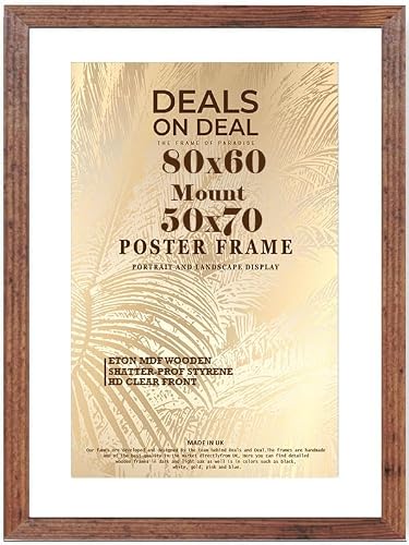 DEALS ON DEAL® Poster Frame 80x60 cm With Mount 50x70 cm | Prints HD Clear Acrylic Front Picture Frames | Portrait Landscape | White Matting 80 x 60cm Picture Poster Frames