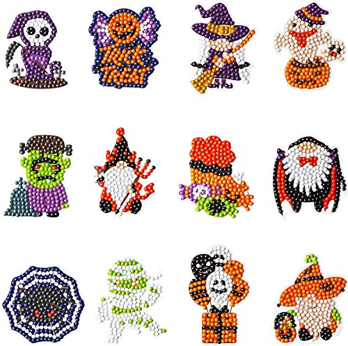 BeYumi 12 Stück Halloween 5D DIY Diamant Malset Kit für Kinder, Erwachsene Anfänger Harz Strasszwerge Geister Zombie Kürbis Diamanten Mosaik Aufkleber Handgefertigt Kunsthandwerk Geschenk Cover
