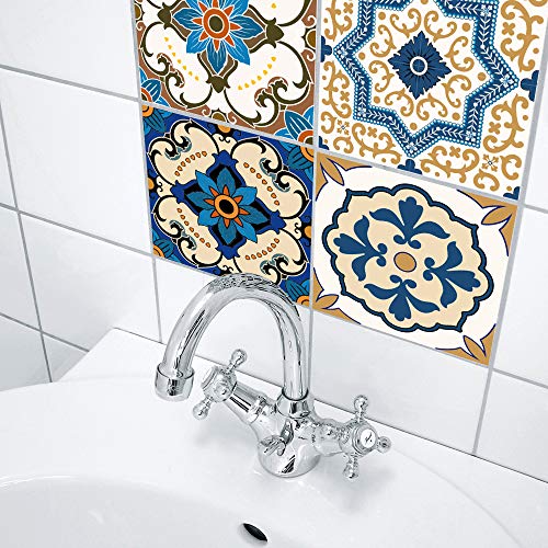 25 Pcs Moroccan Style Tile Sticker, 4X4 Inch(10X10Cm) Traditional Diy Murals, Tile Waterproof Oil Proof Removable Decals For Bathroom & Kitchen Backsplash (Ts-029) #TOP5