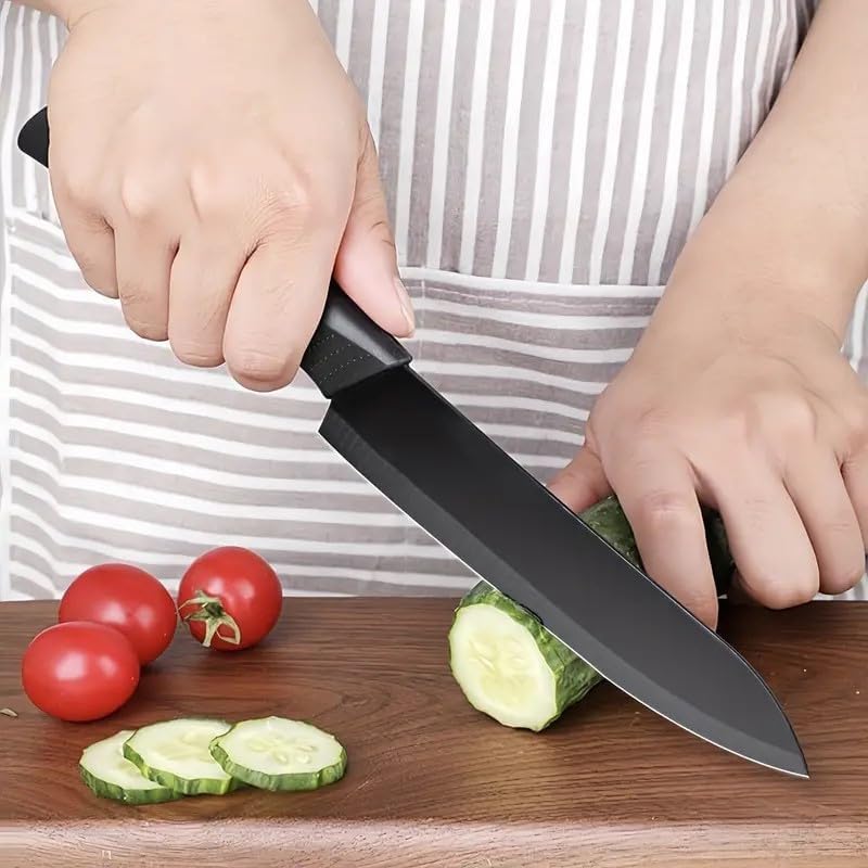 Image of Stainless Steel 3 PCS Knife Set, Chef's,3-Piece High Carbon Slicing Cleaver Knives, Soft Ergonomic Handle, Ultra-Sharp Rust-Resistant, Black, 1-Pack