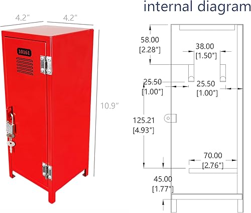 Miniatura 2 de Fixturedisplays® Mini armario metálico con llave y cerradura roja 4.2 X 4.2 X 11 ", ideal para caja del tesoro de los niños 10161-FBA