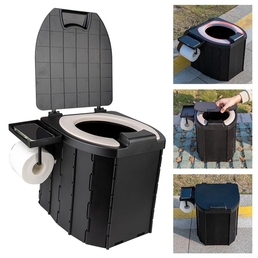 Tragbare Camping-Toilette mit PU-Deckel, für Erwachsene, tragbares Töpfchen für Zelt, Wandern, Outdoor-tragbare Klapptoilette