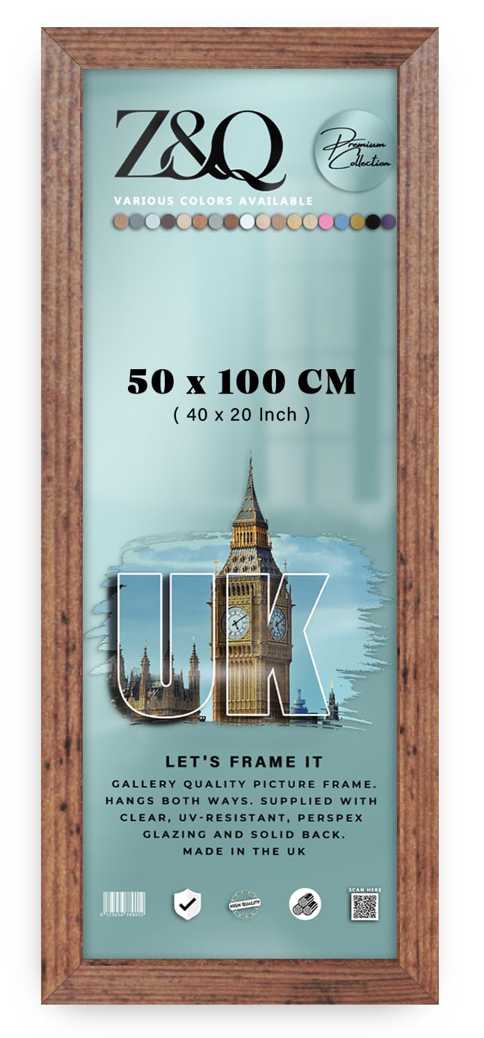 Z&Q | Premium Wood Finish MDF Frame (50 x 100 CM) Stylish Wall Art Frame, Decorative 20 x 40 Luxury Engineered Wood, 500 x 1000 mm [ Rustic ]