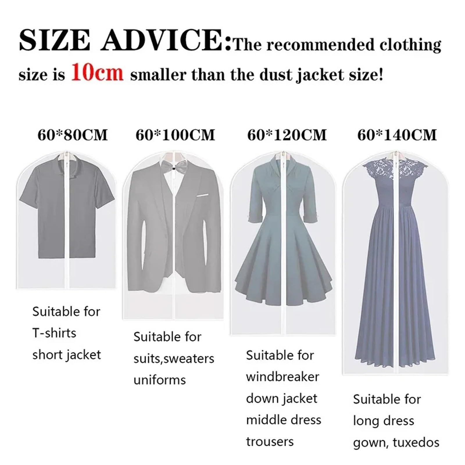 fundas para ropa 3/5/10PCS Hanging Dust Cover For Clothes, Printed, Closet Organizer, Arranged With Zipper(Color3,60x100 10pc)