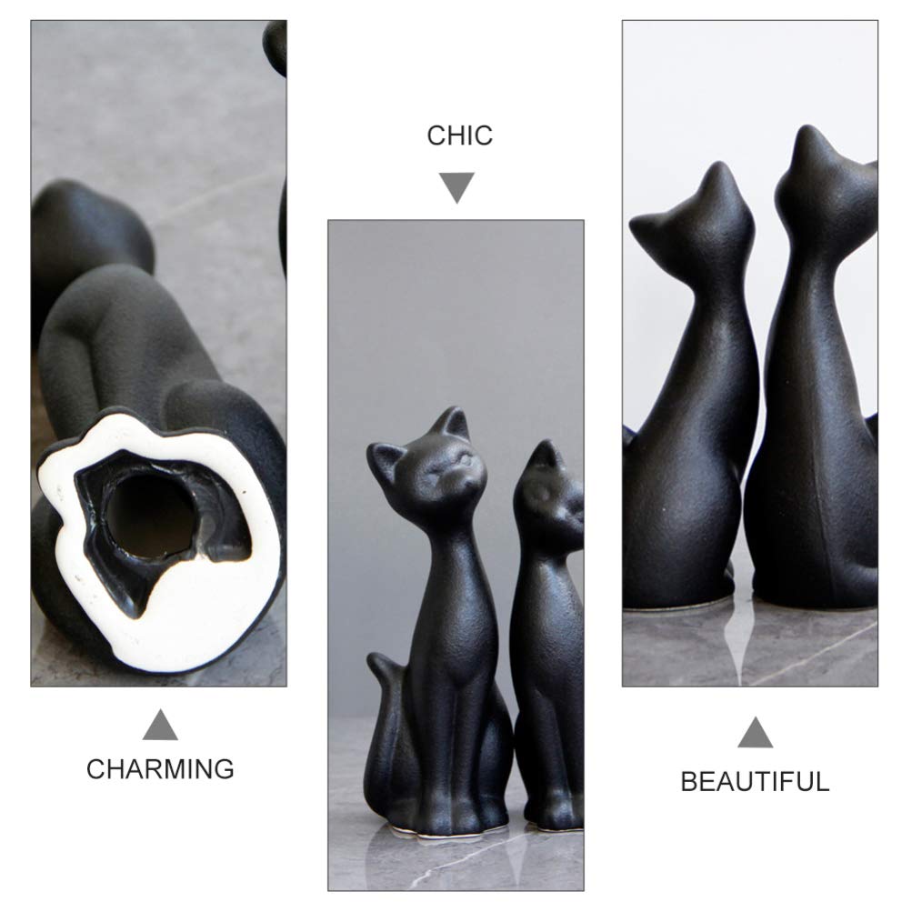 Amazon.co.jp: Amosfun 黒猫の置物 猫 カップル 像 セラミック動物
