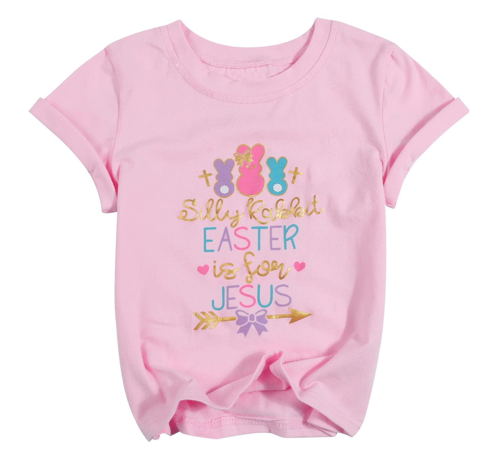 Easter T Shirt for Baby and Toddler Girls Silly Rabbit Easter Graphic Tee Casual Short Sleeve Tops Pink