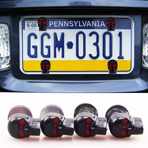 Miniatura 4 de Venveal Skull - Tornillos universales para placa de matrícula de automóvil y motocicleta, tornillos de marco de matrícula 3D de acero inoxidable con