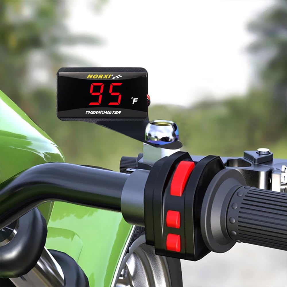 Motorcycle Temperature Meter Oil Temperature Compact Thermometer with High Temperature Warning Function， Fahrenheit Meter（ M12X1.5, Red）