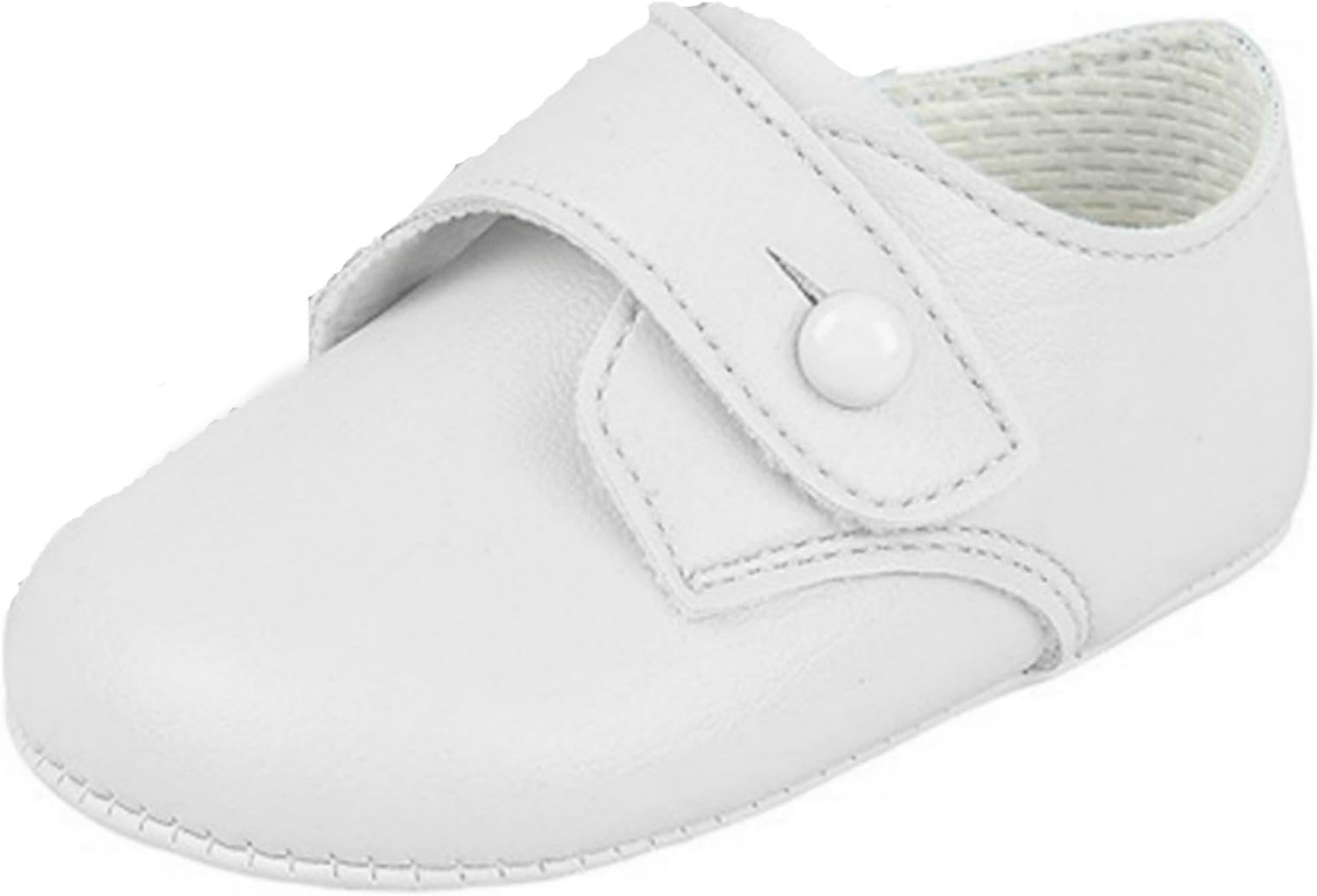 Baby Boys Baypods First Pram Shoes โ Gibson with Button Strap Design White Matt UK 2 (EU 18, 6-12 Months)