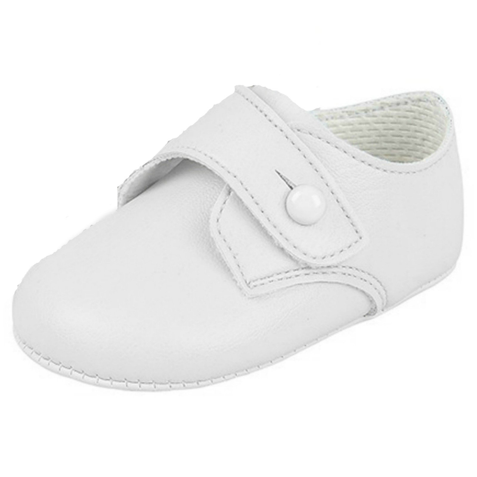 Baby Boys Baypods First Pram Shoes – Gibson with Button Strap Design White Matt UK 2 (EU 18, 6-12 Months)