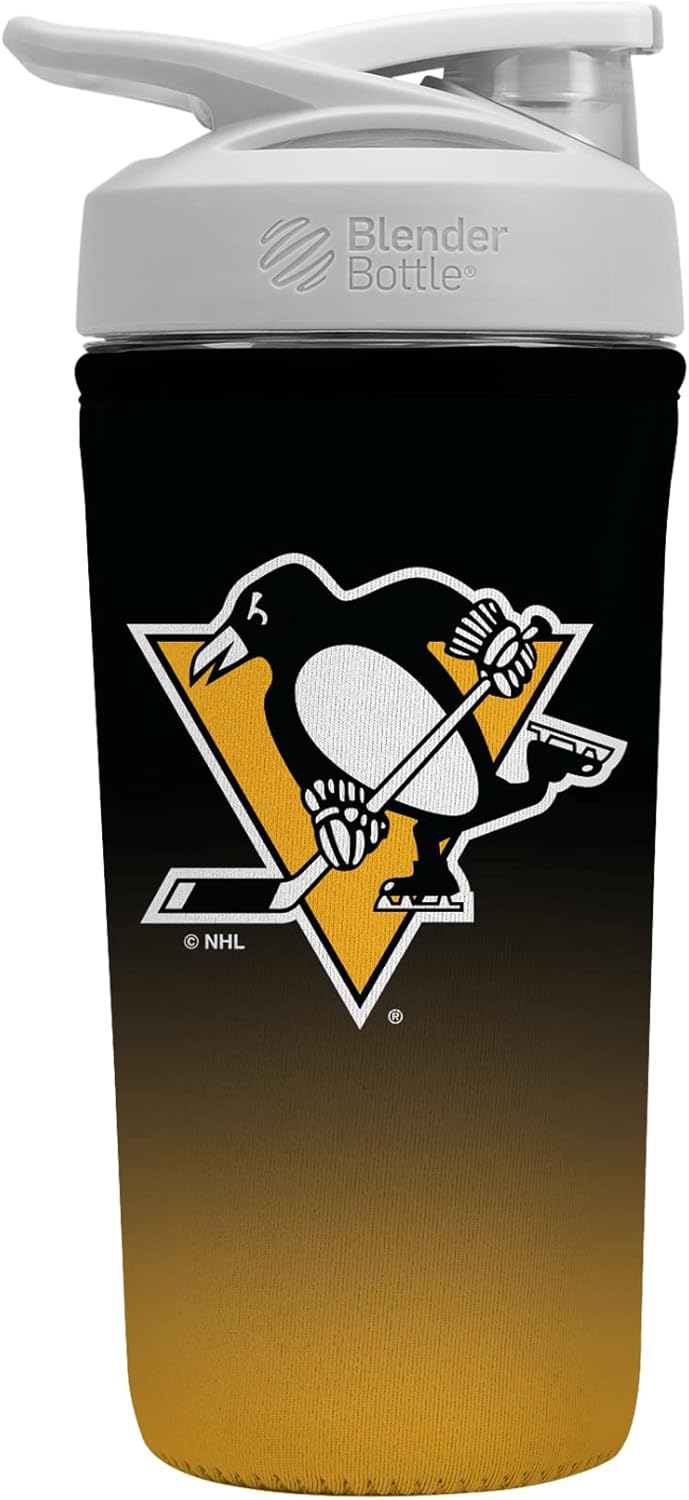 Sok It BotlSok NHL – Funda de neopreno aislada para batidora de proteínas de hockey (pingüinos de Pittsburgh Penguins, se adapta a licuadora de 28