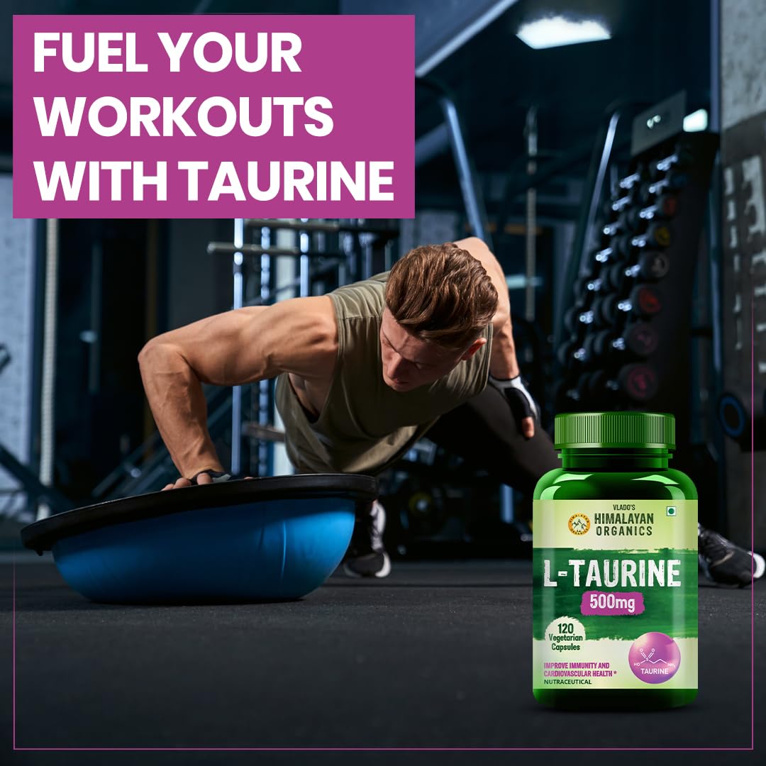 Vlado's Himalayan Organics L-Taurine 500mg | Amino Acid Supplement for Athletic Performance | Support Muscle Recovery | Improve Performance | Promotes Vision & Nerve Health - 120 Veg Capsules - Image 7 thumbnail