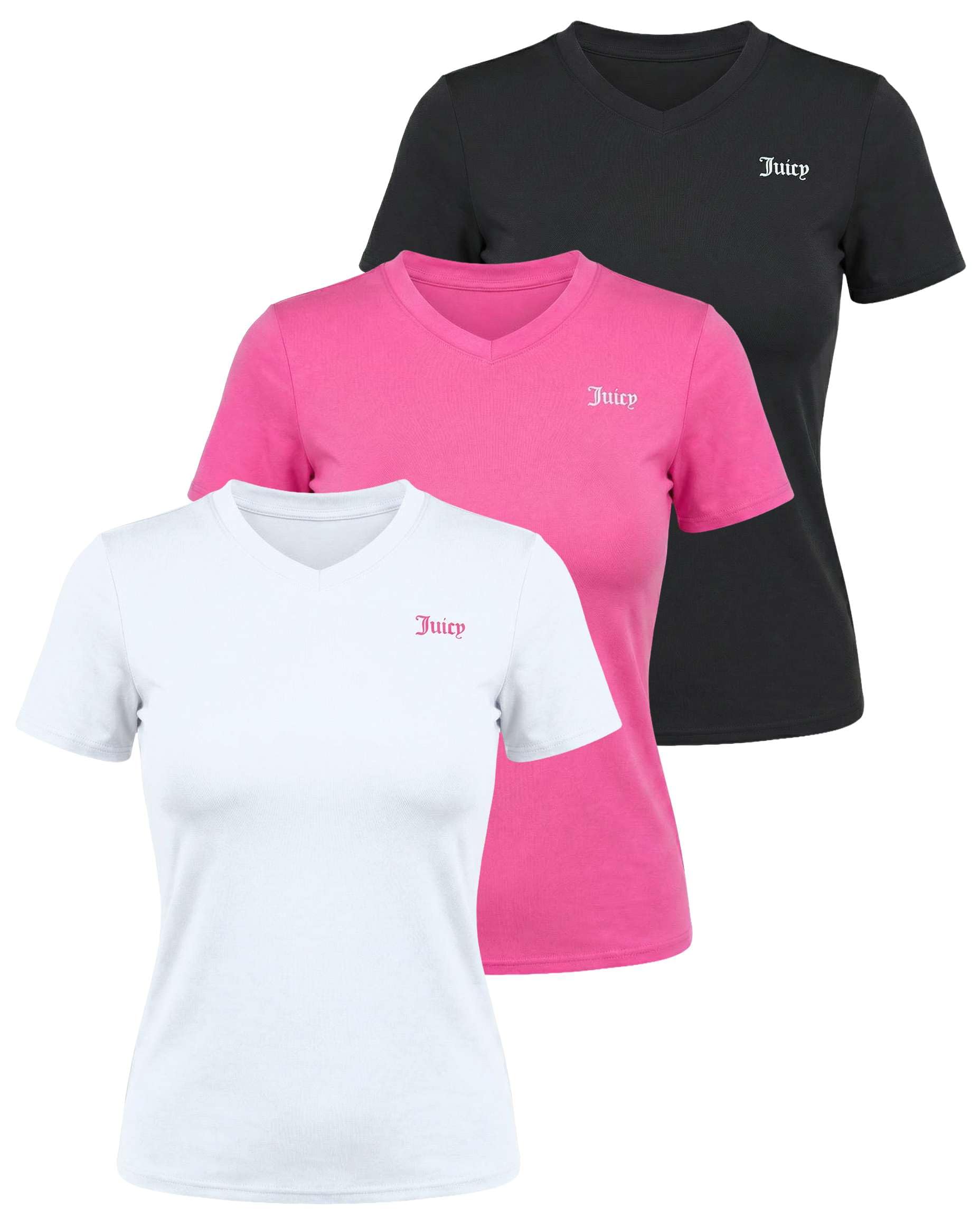 Juicy Couture 3 Pack: Women's Short Sleeve V-Neck Athletic T-Shirts – Workout, Fitness, Yoga, Pilates, Gym Activewear