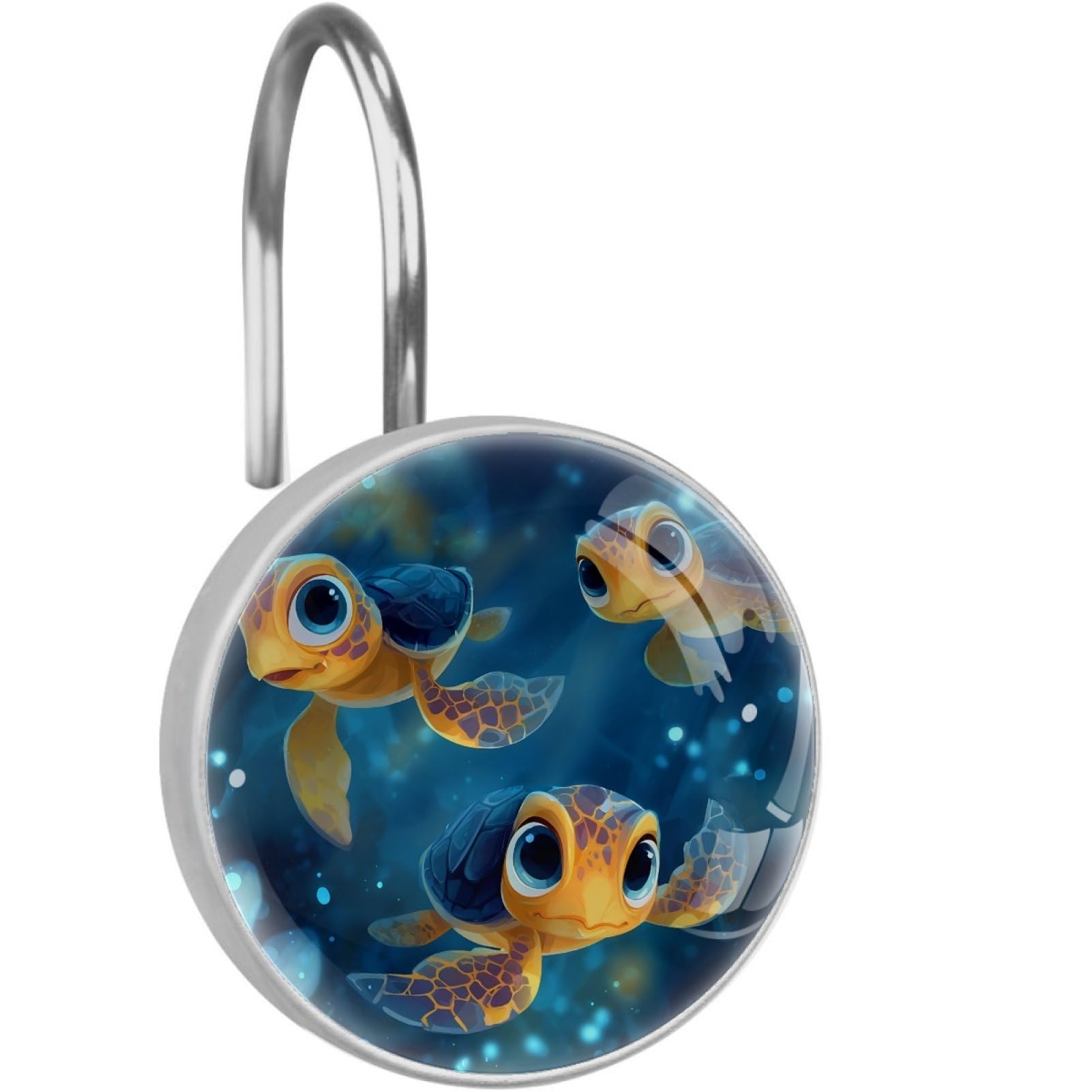VAPOKF Shower Curtain Hooks, Cute Sea Turtle Rust Proof Decorative Shower Curtain Rings, Modern Farmhouse Designer Shower Curtain Hangers for Bathroom, 12Pcs
