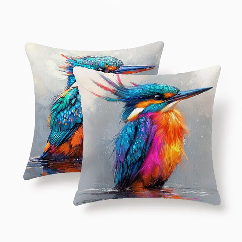 Housses de coussin imperméables 55x55 oiseau en lin pour jardin et canapé extérieur