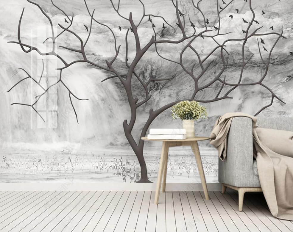 Papier peint intissé pins pour masquer un mur abîmé de chambre