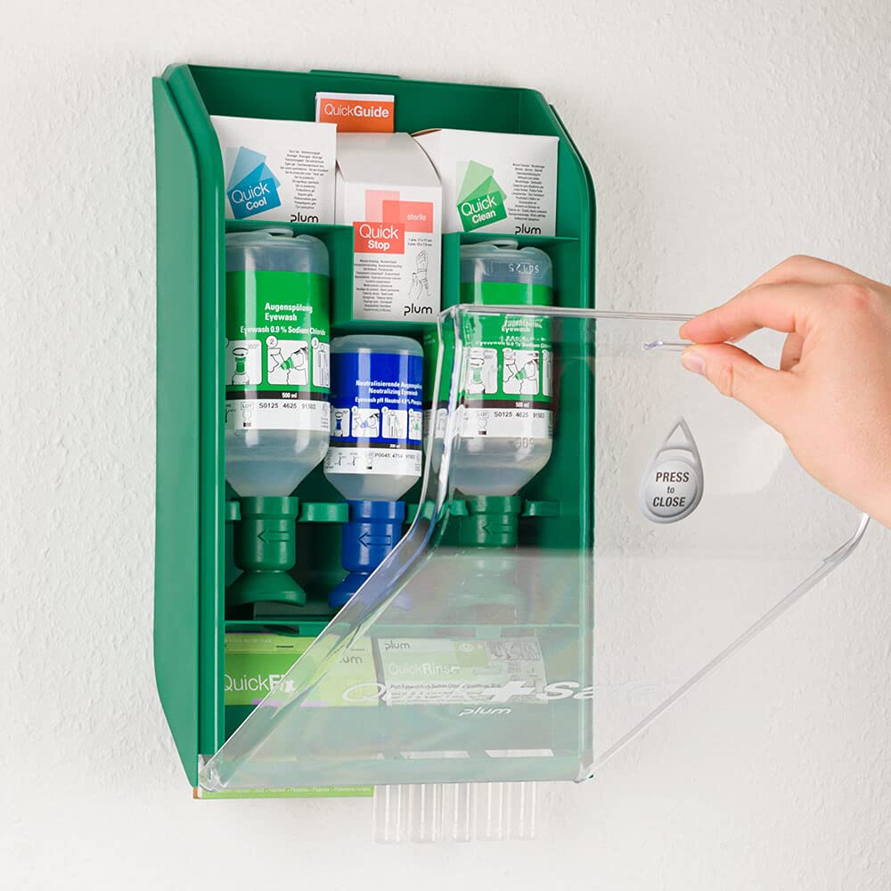 PLUM QuickSafe Complete Wandbox, mit Augenspülflaschen und Verbandmaterialien aus Kunststoff, Art.-Nr. 5174
