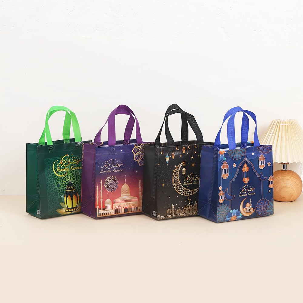 EFARYBALA 4 Pieces Gift Bags for Ramadan and Eid, Party Bags with Handles for Candy Desserts and Jewelry Gifts, Party Favor Bags and Party Supplies,Medium Size
