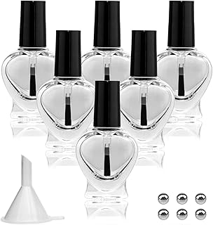 Empty Nail Polish Bottles Heart Shape, Empty Fingernail Polish Vials Containers Sample Bottles with Brush and Mixing Balls and Funnel for Nail Art Travel Size Pack of 6 (10ML)