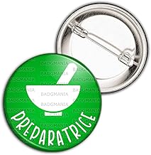Badgmania Badge Broche 3.8cm Identifiant Pharmacie | Préparatrice en Pharmacie | Mortier Blanc Fond Vert