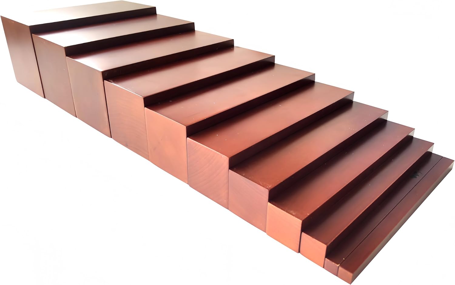Montessori Large Brown Stairs & Cards, Solid Beechwood Ten Rectangular Prisms 21 * 7.9", Sensorial Materials for Kids Ages 3-6, Educational Wooden Toys, Thick Thin Discrimination Learning