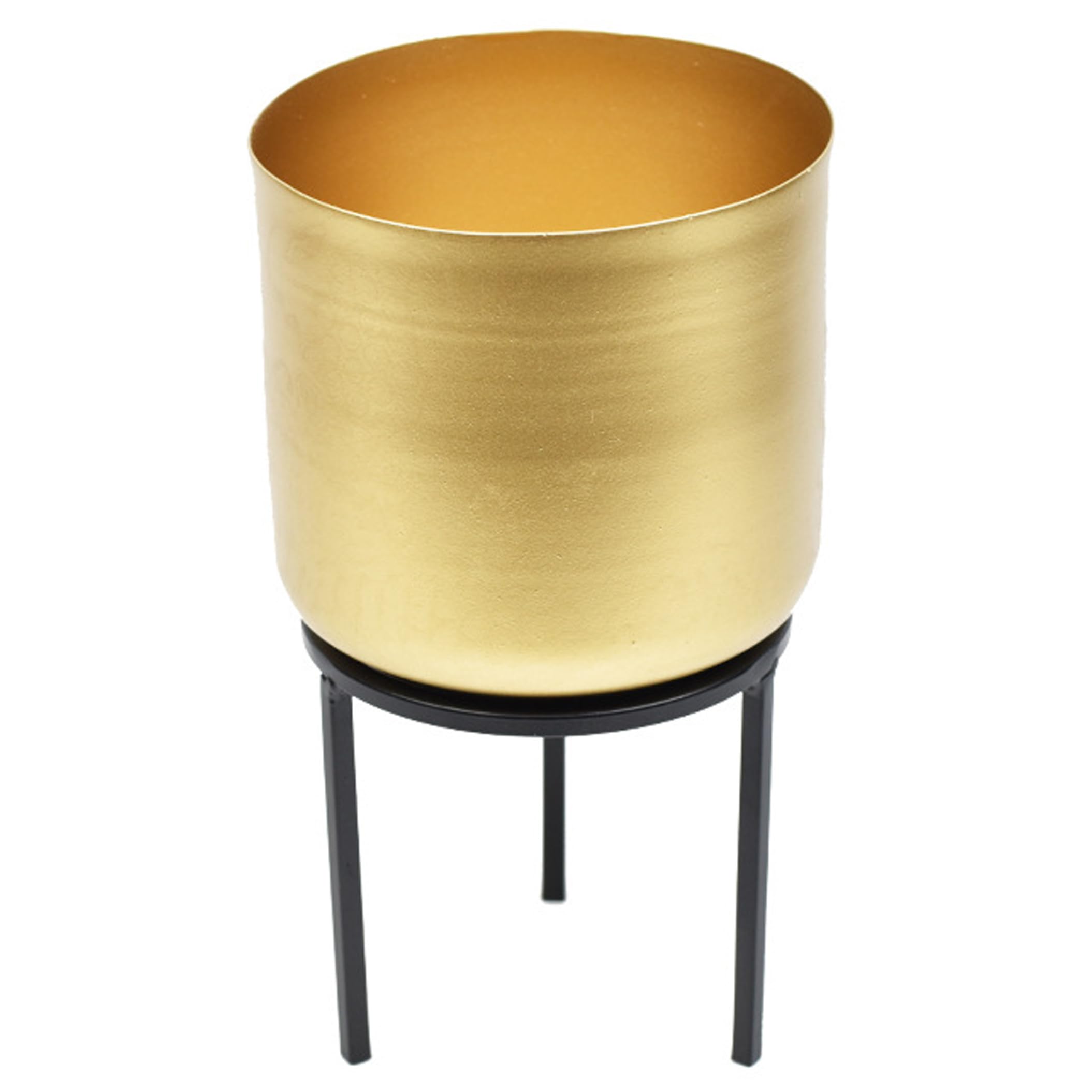 Ameble Planter With Stand, Minimalist Style Gold Flower Pot Metal Tall Indoor Planter For Small/medium Houseplants, 5.91x9.84 Inch With Stand, Gold, Tall Indoor, Plant Pot With