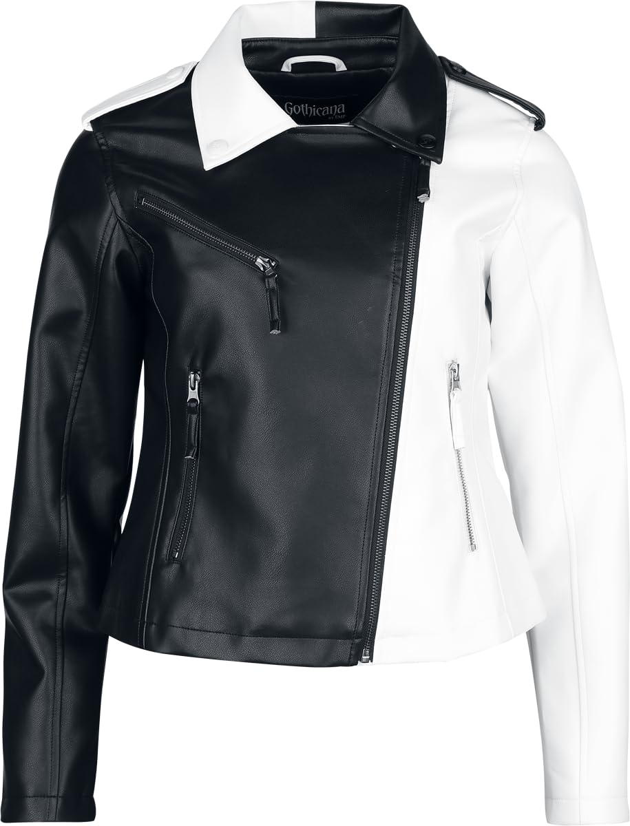 Gothicana by EMP Damen schwarz/weiße Kunstlederjacke im Biker-Style