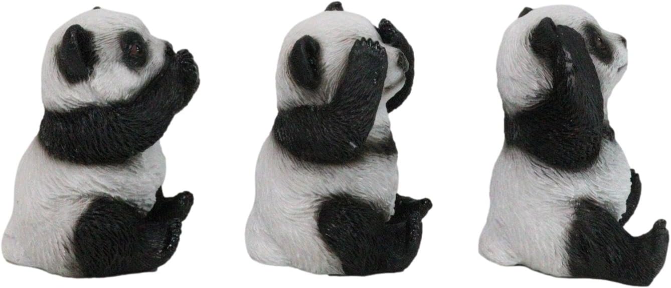 Ebros Gift Set of 3 See Hear Speak No Evil Whimsical Giant Panda Bears Figurines 3.25" High Eastern Asia Bamboo Mountain Bear Pandas Decor
