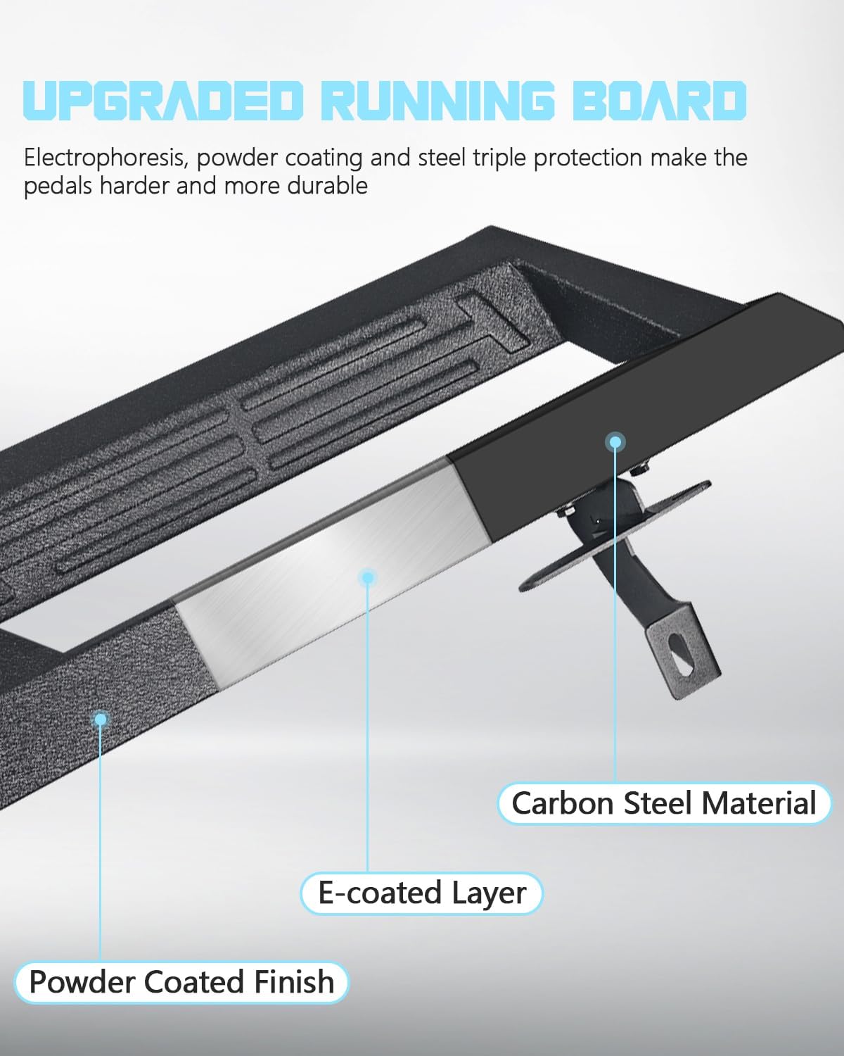 Running Boards, Carbon Steel Off-Road Side Steps Black Powder Coated Nerf Bars Compatible with Ford Bronco 4 Door 2021-2022